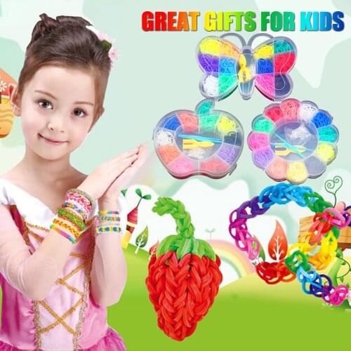Kids Colorful Rubber Loom Bands DIY Toy 600pcs Loom Bands Refill Kit With Tools Rubber Band Weaving Making Rainbow Bracelet Toy