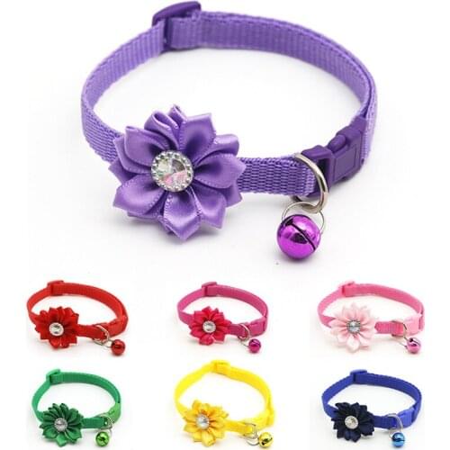 Adjustable Pets Collar with Flower Bell Dogs Cats Puppy Easy Wear Clip Buckle Collars Lovely Necklace Pets Supplies