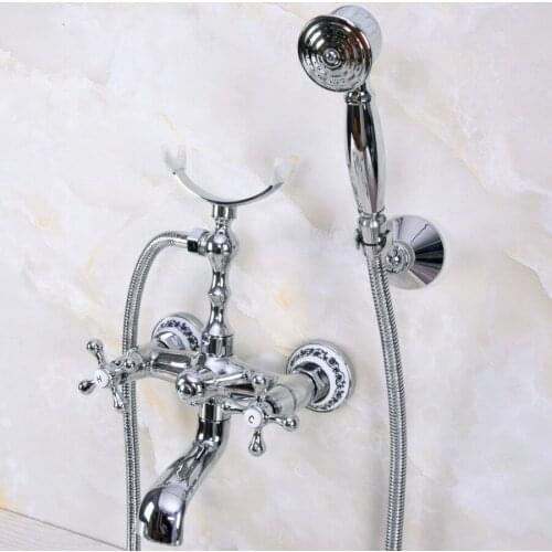 Modern Wall Mount Polished Chrome Brass Bathroom Tub Faucet Clawfoot Hand Shower Mixer Tap Telephone Shape Hand Spray ana225