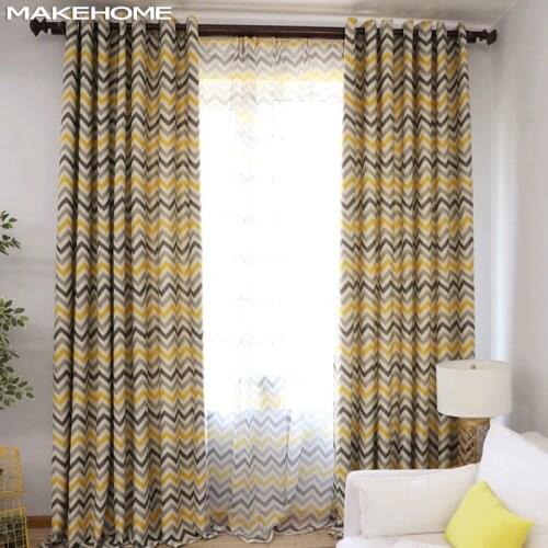 MAKEHOME Horizontal Stripe Wave Printed Modern Curtains Simple Design Voile Tulle Curtains for Living Room Bedroom Accept Custom