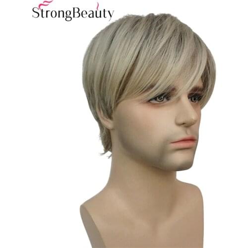 StrongBeauty Short Synthetic Men Wigs Mix Blonde Heat Resistant Capless Wig