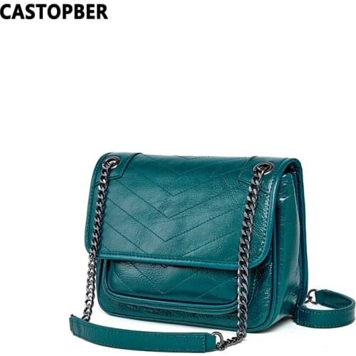 Messenger Bags For Women Leather Black Split Leather Chain Strap Shoulder Handbags Ladies Vintage Crossbody Bag Oil Wax Quality