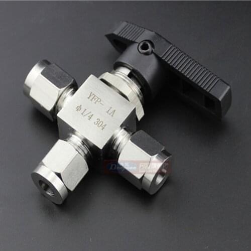 304 Stainless steel Tee 3 Ways Compression fitting shut off Ball Valve 915 PSI PN 6.4 Fit For 1/2" inch O/D Tube