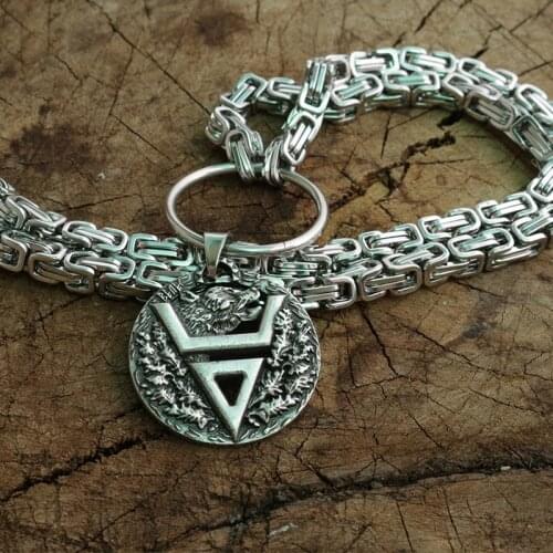 Viking bear pendant Veles symbol pendant slavic bear talisman jewelry pagan men necklace Veles symbol stainless steel chain
