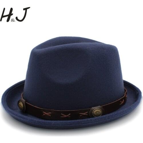 British Style Wool Jazz Cap Hat for Women Vintage Utumn Winter Ladies Fedora Hats with Metal Belt Female Wide Brim Hats