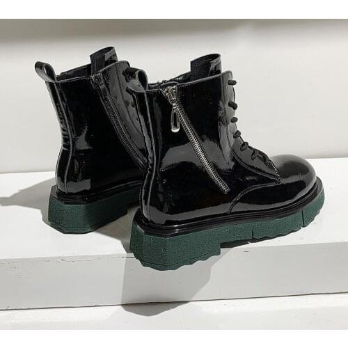 Fashion Autumn And Winter Shoes Woman Genuine Leather Ankle Boots For Women Chunky Heels Boots Wedding Motorcycle Boots