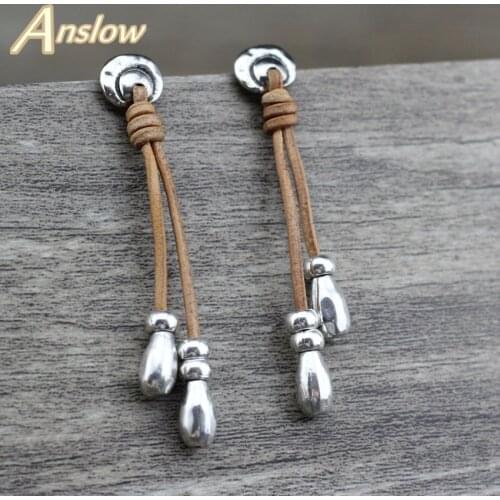 Anslow Brand New Arrivals Water Drop Vintage Style Fashion Jewelry Leather Earrings For Woman Girls Christmas Gift LOW0096AE