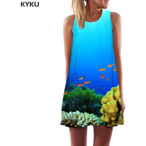 KYKU Brand Fish Dress Women Animal Sundress Coral Sexy Ocean Beach Womens Clothing Elegant New Cool Femme