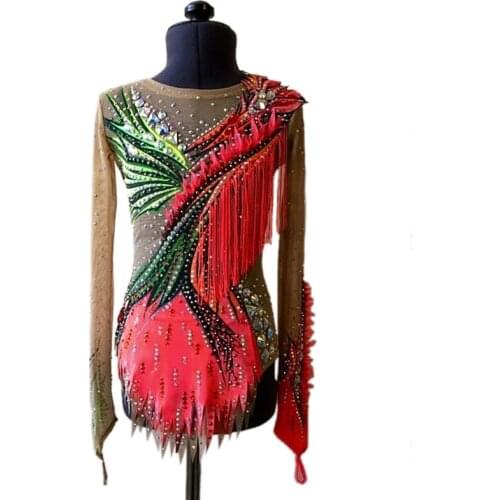 LIUHUO Figure skating dress Women Red/Green Quality Diamonds Jewelry Competition Gymnastics leotards for Girls