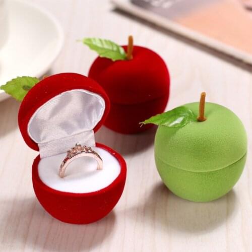 1Pcs New High Quality Earring Ring Carrying Cases Box Velvet Apple Shape Jewelry Display Storage Wedding Christmas Gifts Boxes