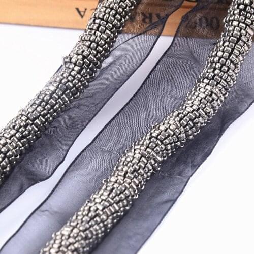 1 yards/lot black Ribbon round Beaded Lace mesh Trim Braid beaded Lace Accessories Three-dimensional Lace Curtain Accessories