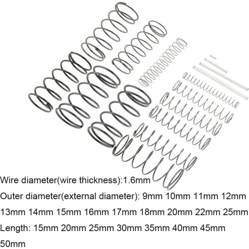 10PCS 1.6*9 10 11 15 18 22 24 25*15-50mm Spring Steel Small Compression Release Mechanical Return Spring Pressure Spring OD 8mm
