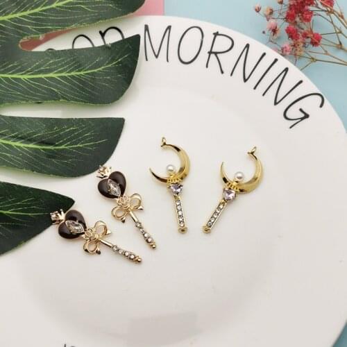 10pcs Rhinestone Crown Heart Moon Magic Wand Alloy Charms Pendants Fit Earring Necklaces Dangles DIY Jewelry Accessories FX420