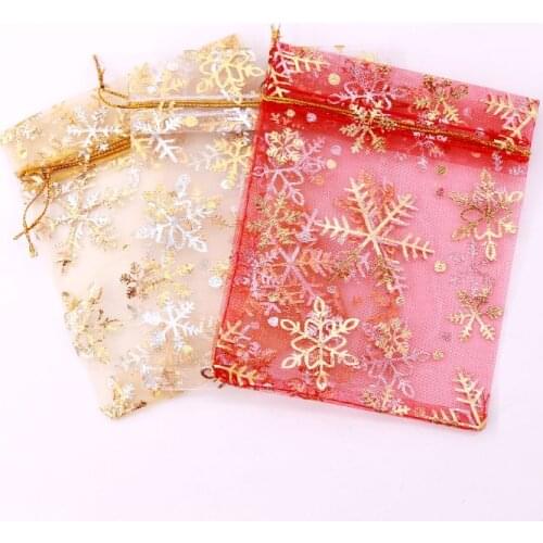 100Pcs/Bag High Quality Fashion snowflake Organza Bags 9x12cm Jewelry Packaging display Bags Wedding Christmas Gift Pouches Bag