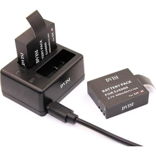 DVISI 2pcs SJ4000 SJCAM Rechargeable Batteries+USB Dual Charger for SJCAM SJ4000 WiFi SJ5000 SJ5000 plus SJ6000 SJ7000 SJ8000
