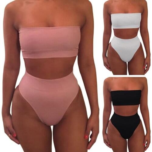 2pcs/set Summer Sexy Top Bikini Women Swimwear Female High Waist Swimsuit Split Bikini Set Bather Suit