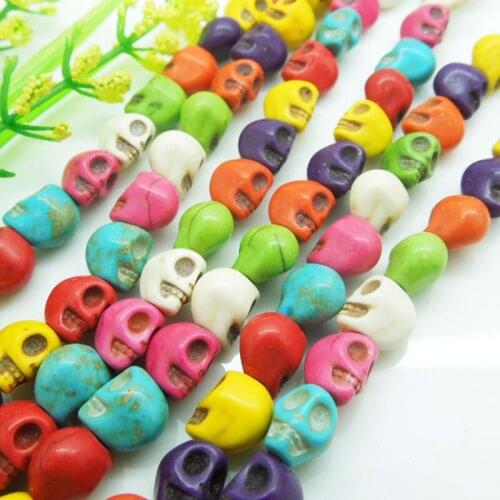 200Pcs Wholesale Random Mixed Color Turquoise Skull Charms Loose Beads Findings For DIY Garment Accessories 10mm *8mm