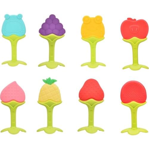 2021 Newborn Silicone Teether DIY Cartoon Stereoscopic Fruit Animal Shape Food Grade Baby Training Teether Infant Chew Toys Gift
