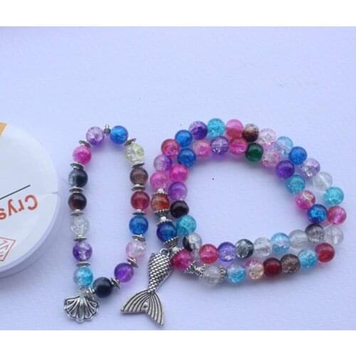 350Pcs 14 Color Crackle Glass Beads with 50Pcs Silver Spacers String DIY Jewelry 425F