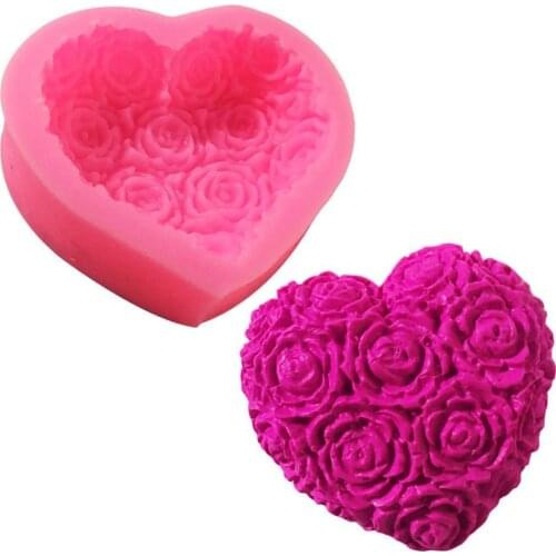3D Love Heart Rose Flower Shape Silicone Mold Fondant Chocolate Cake Decorating Baking Tools Moulds Soap Mold