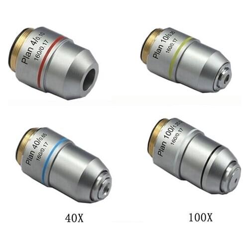 4X 10X 40X 100X L=195 Plan Achromatic Objective Lens for Bio-Microscope Biological Microscope with Thread Diameter 20.2MMx0.705