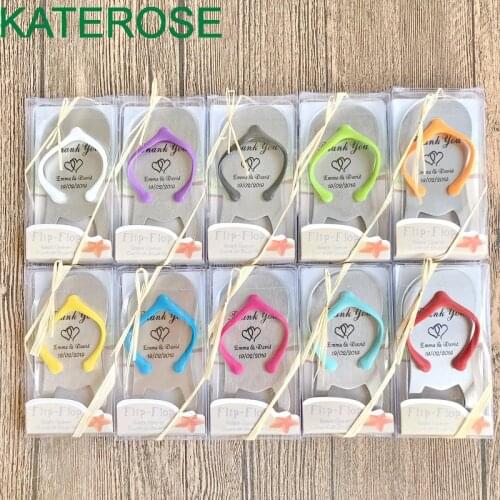 【KATEROSE】Customizable Flip Flop Bottle Opener In Gift Box Beach Wedding Favors Silk Screen Printing Slipper Beer Opener X 70pcs