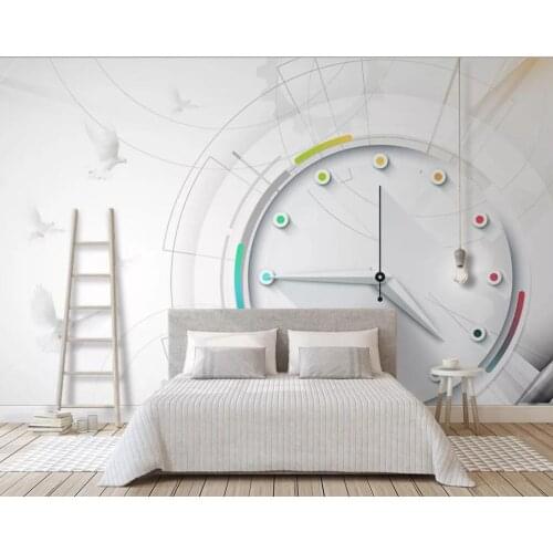 Bacal Custom 3D mural wallpaper modern contracted White Nordic clock seagull geometric creative background wall 5D decor paper