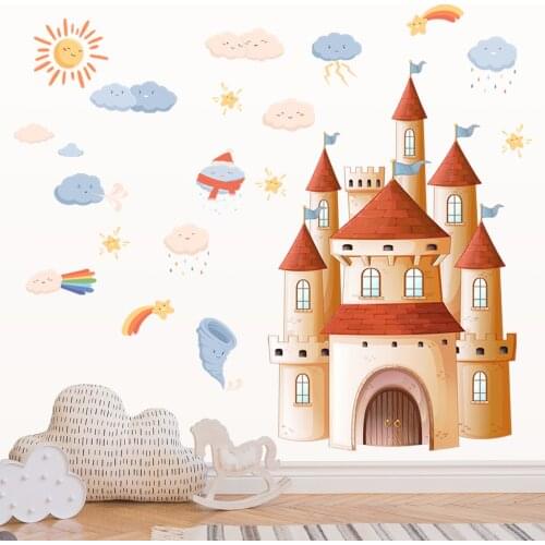 Big DIY Sun Cloud Orange Castle Wall Stickers for Kindergarten Childrens Room Home Decoration Sticker DIY Wall Decals