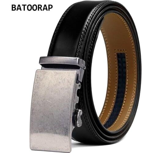 BATOORAP Brand Designer Mens Belt High Quality Genuine Leather Vintage Black Cowhide Jeans Waist Strap Automatic Buckle WL-E011