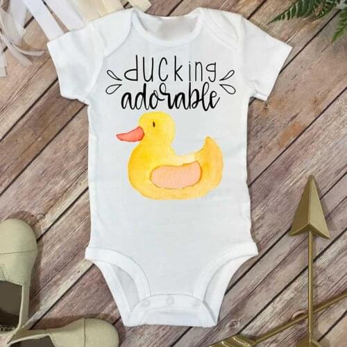 DERMSPE 0-24M Infant Newborn Baby Boy Girl Short Sleeve Letter Print Ducking Adviable Buddy Cotton Romper Outfits Summer Baby