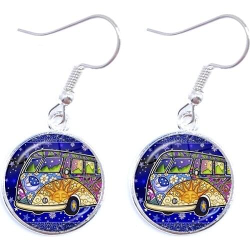 Hippie Peace Sign Glass Dome Drop Earrings DIY Handmade Fashion Jewelry Vintage Charm Trendy Gift For Men Women Gift Ear