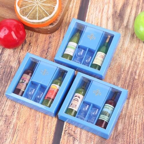 Exquisite 1 set 1/12 Dollhouse Miniature Accessories Wine Bottle Set with Box Drinks