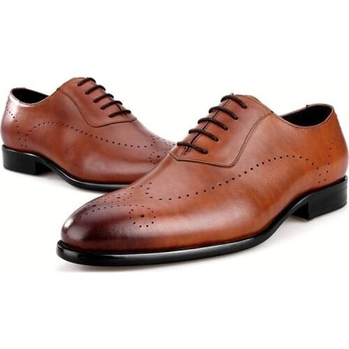 Quality Black / Brown Wedding Shoes Mens Dress Shoes Mens Genuine Leather Oxfords Male Business Shoes