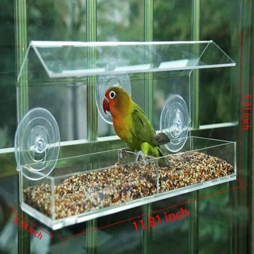 Bird Feeder Acrylic Transparent Window Viewing Bird Feeders Tray Birdhouse Pet Birdhouse Suction Cup Wall Mount Type Feeder