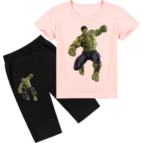Hulk Anime Toddler Boy Clothes Summer Cotton Short Sleeve T Shirt+Shorts Hulk Cosplay Costume Casual Fashion Girl Tops Pants Set