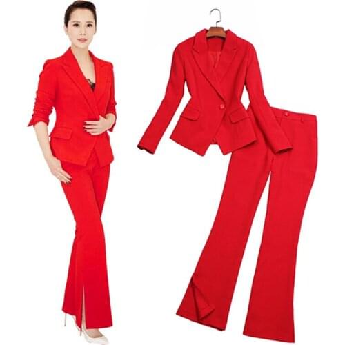 Suit suit female fashion Slim ladies Xiaoxiangfeng split high quality bell pants professional wear two-piece blazer set