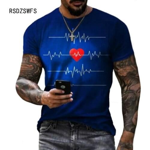 2021 Summer Mens T-Shirt European And American Street Fashion Love ECG 3D Printed Loose Large Size Quick-Drying T-Shirt