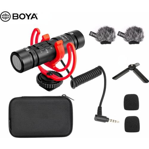 BOYA BY-MM1 PRO Dual Head Microphone Supercardioid Condenser Mic 3.5mm TRRS Plug Windshield Fur for Smartphone Mirrorless Camera