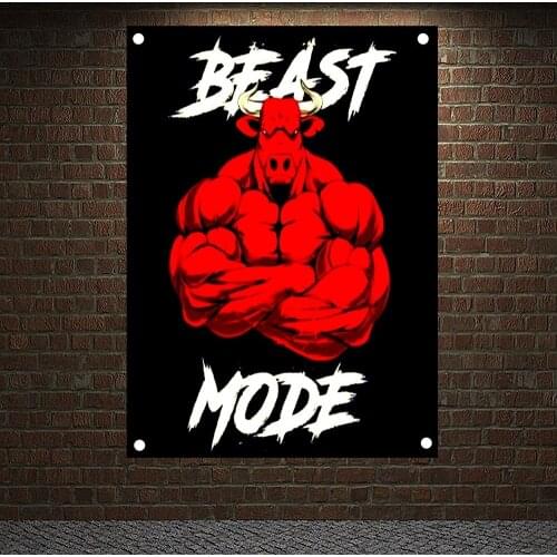 BEAST MODE Motivational Workout Poster Yoga bodybuilding Banners Flags Wall Art Gym Decoration Canvas Hanging Pictures Mural