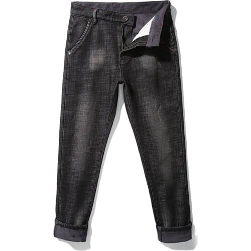 2020 Men Fashion Winter Jeans Men Black Slim Fit Stretch Thick Velvet Pants Warm Jeans Casual Fleece Trousers Male Plus Size