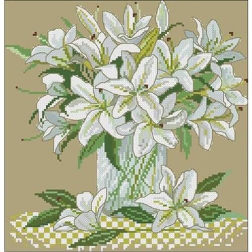 Lily vase flower patterns counted 11CT 14CT Cross Stitch Set DIY Cross-stitch Kits Embroidery Needlework Home Decor