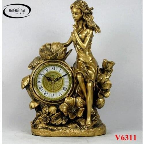 EUROPEAN-STYLE FLOOR CLOCK LIVING ROOM RETRO-AMERICAN SEAT CLOCK FASHION CREATION MODERN RESIN GODDESS SILENT DESK CLOCK