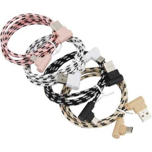 Nylon 90 Degree Elbow Micro USB Type C Fast Data Sync Charger Cable 1m 2m 3m Charging Wire Cord for iPhone Samsung Huawei