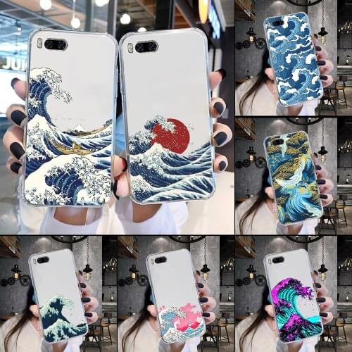 Wave Art japan aesthetic Phone Case Transparent For Xiaomi Mi Max Note 3 A2 A3 8 9 9T 10 Lite Pro Ultra transparent 3D