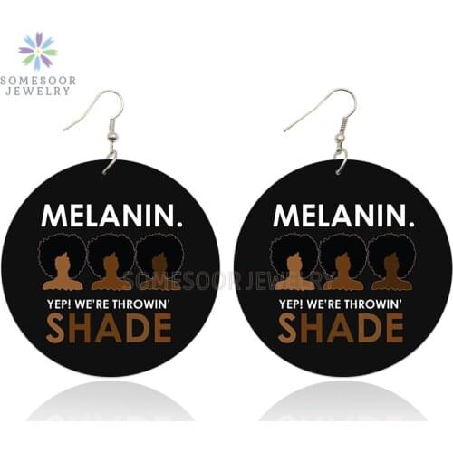 SOMESOOR Africa Melanin Wooden Drop Earrings Black Throwin Shade Afro Natural Hair Wood Dangle Jewelry For Women Christmas Gifts