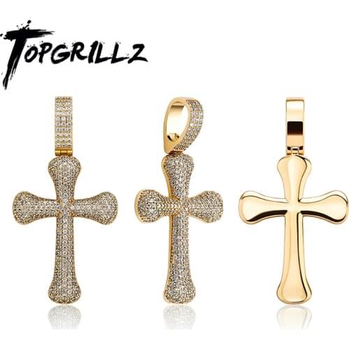TOPGRILLZ Luxury Classic Cross Iced Out Round Cross Pendant Gold Color Copper Material Hip Hop Fashion Jewelry For Gift
