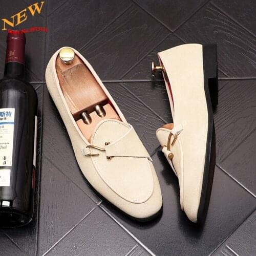 Nubuck Leather Men Oxfords Dress Shoes Slip-on Lazy Designer Loafers Sapato Social Masculino