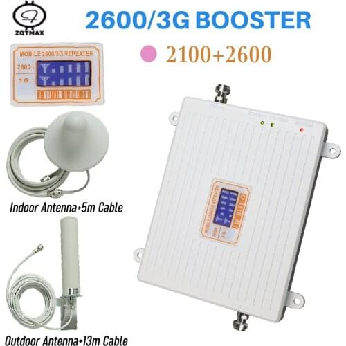 ZQTMAX 3G 2100MHz 4G LTE 2600MHz Signal Booster Cell Phone Signal Repeater UMTS LTE mobile signal amplifier with antenna