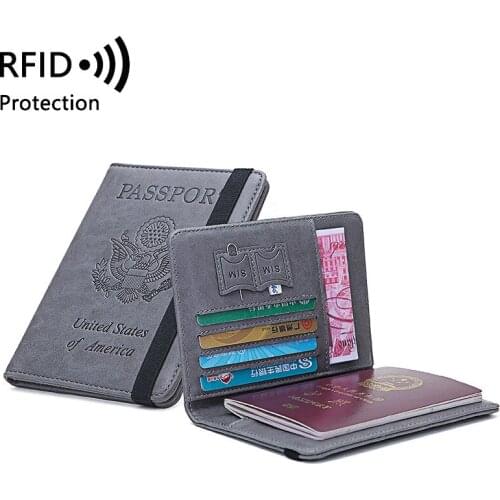 Women Men RFID Vintage Business Passport Covers Holder Multi-Function ID Bank Card PU Leather Wallet Case Travel Accessories
