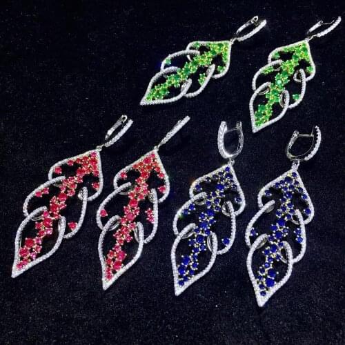 Leaf drop earring 925 sterling silver with cubic zircon fine women jewelry for party anniversary long earring free shipping